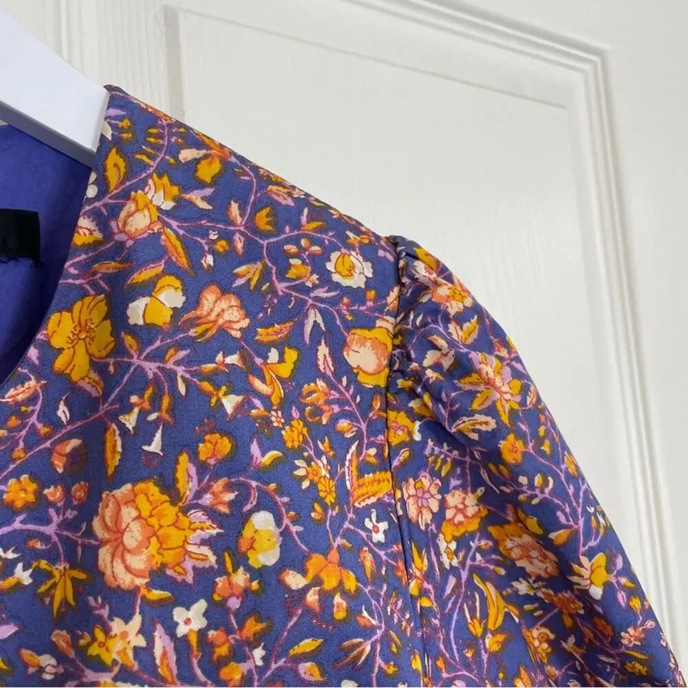 J. Crew Midnight Floral Cutout Midi Dress Puff Sleeve Cotton Poplin NWOT Sz 10